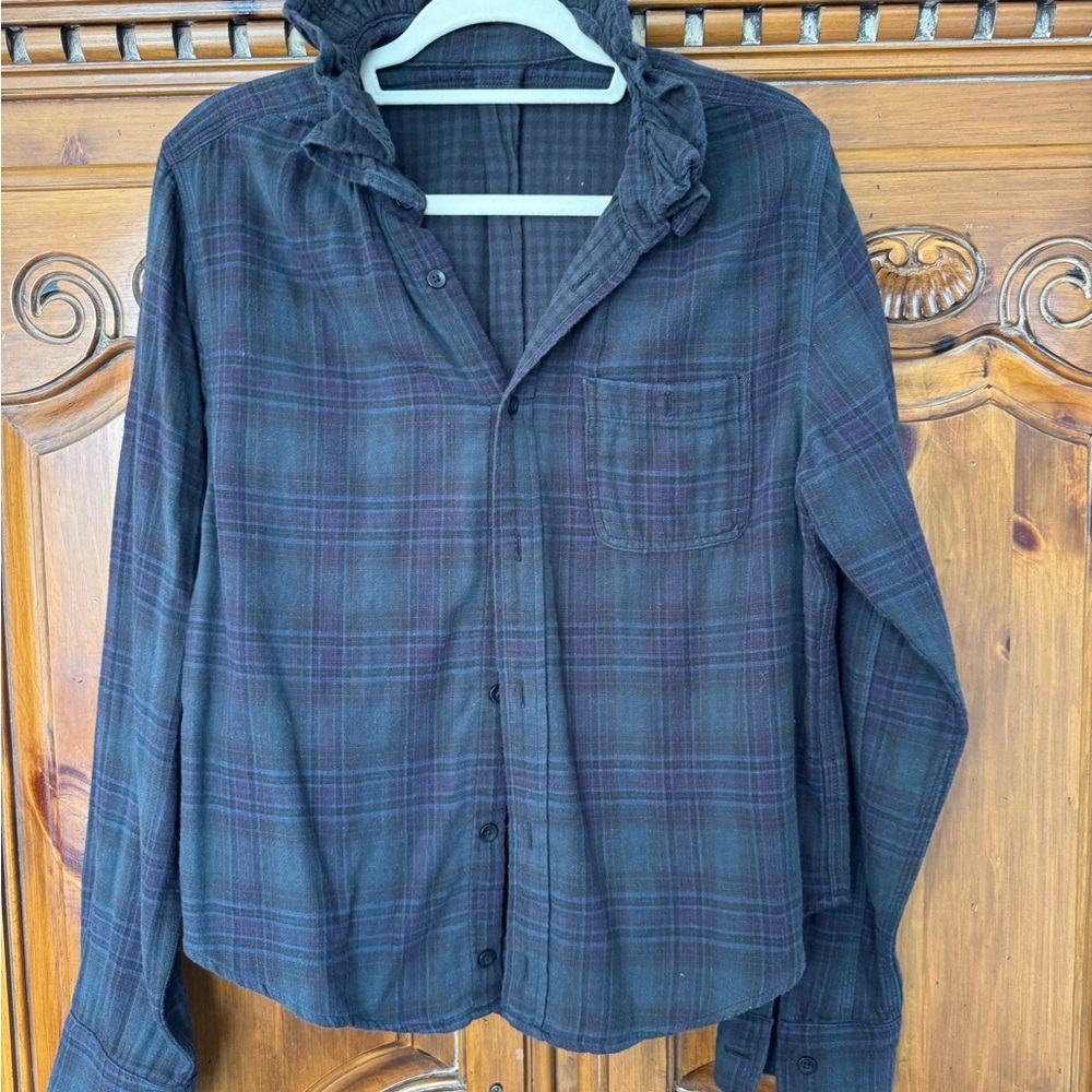 Women's Plaid Button Down Shirt - Blue and Purple